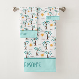 Monogram Tropical Summer Palm Trees Sunshine Beach Bath Towel Set