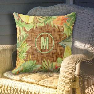 Monogram Tropical Watercolor Floral Cushion