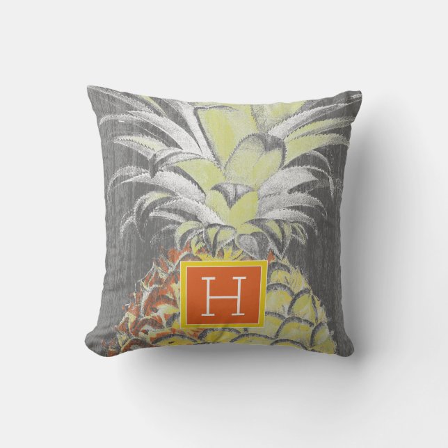 Monogram | Tropical Yellow Pinneapple on Grey Cushion (Front)