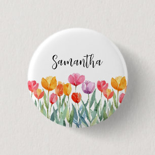 Monogram Tulips Spring Flowers Colourful & Cheerfu 3 Cm Round Badge