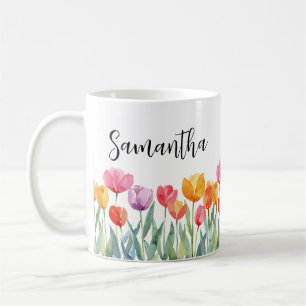 Monogram Tulips Spring Flowers Colourful & Cheerfu Coffee Mug