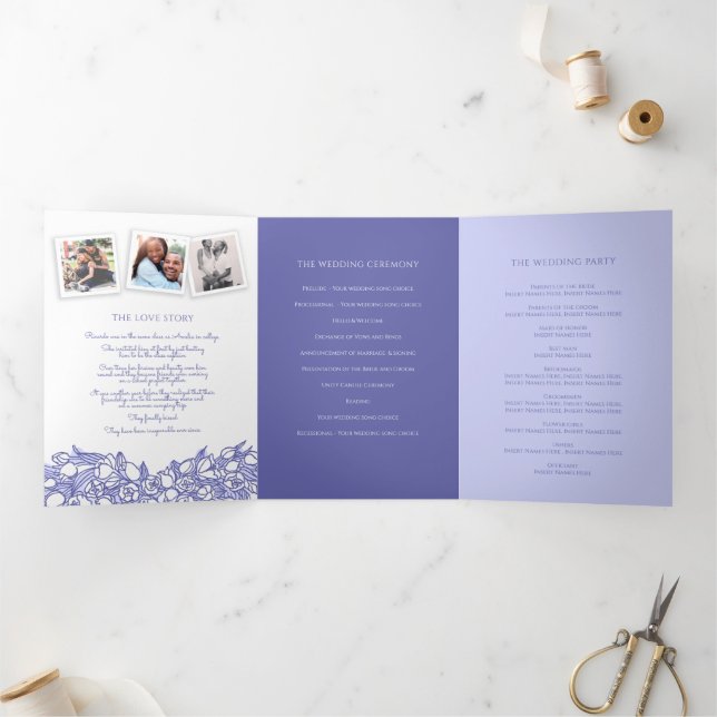 monogram tulips story dedication wedding Tri-Fold programme (Inside)