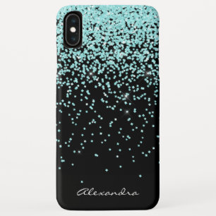 Monogram Turquoise and Black Glitter Sparkle iPhone XS Max Case
