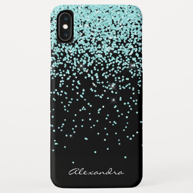 Monogram Turquoise and Black Glitter Sparkle Case-Mate iPhone Case (Back)