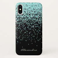 Monogram Turquoise and Black Glitter Sparkle