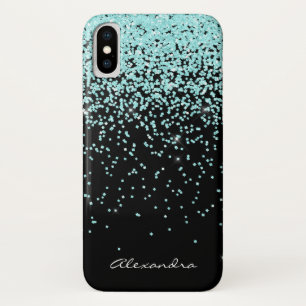 Monogram Turquoise and Black Glitter Sparkle iPhone X Case