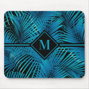 Monogram Turquoise Black Palms Mouse Pad