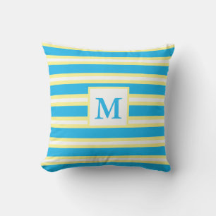 Monogram Turquoise Blue Stripes Cushion