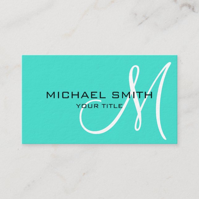 Monogram Turquoise colour background Business Card (Front)
