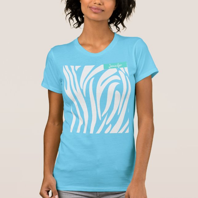 Monogram Turquoise Colour Striped Zebra Pattern T-Shirt (Front)