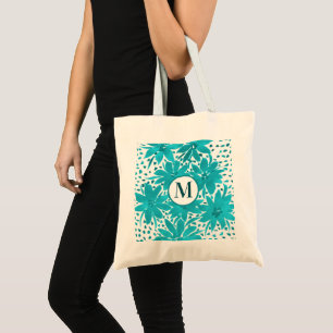 Monogram Turquoise Daisy Watercolor Bouquet Tote Bag
