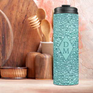 Monogram Turquoise Faux Glass Mosaic Thermal Tumbler