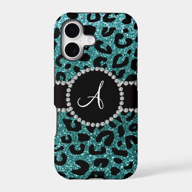 Monogram turquoise glitter cheetah pattern (Back)