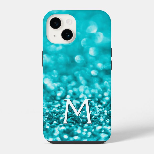 Monogram Turquoise Glitter iPhone Case (Back)