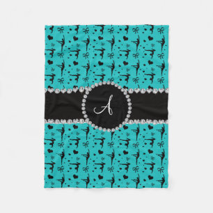 Monogram turquoise gymnastics hearts bows fleece blanket