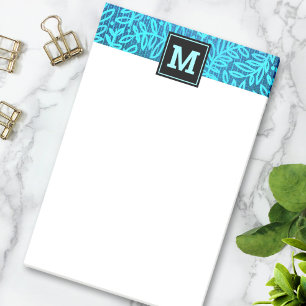 Monogram turquoise leaf botanical pattern bold post-it notes