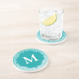Monogram Turquoise Leopard Print Coaster