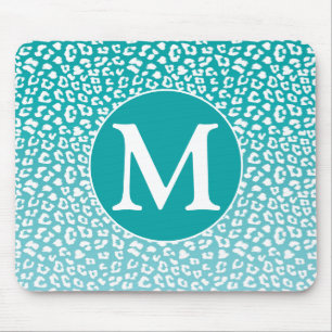 Monogram Turquoise Leopard Print Mouse Pad