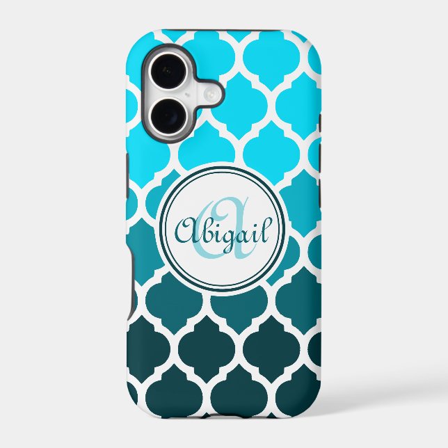 Monogram Turquoise Ombre Moroccan Lattice Pattern (Back)