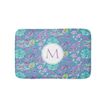 Monogram Turquoise Purple Floral Pattern 