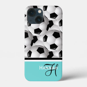 Monogram Turquoise Soccer Ball Pattern iPhone 13 Mini Case