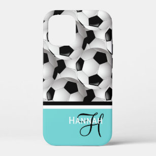 Monogram Turquoise Soccer Ball Pattern iPhone 12 Mini Case
