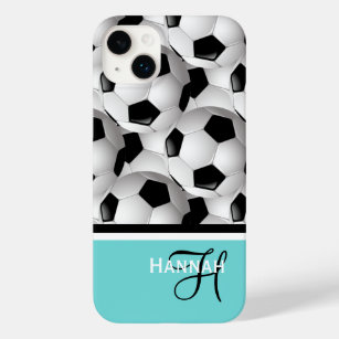 Monogram Turquoise Soccer Ball Pattern Case-Mate iPhone 14 Plus Case