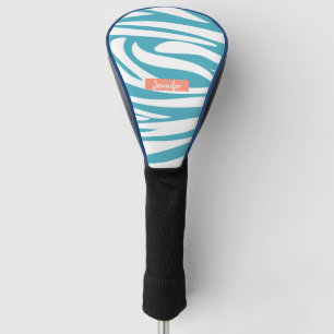Monogram Turquoise Striped Zebra Pattern Trendy Golf Head Cover