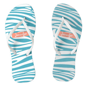 Monogram Turquoise Striped Zebra Pattern Trendy Thongs