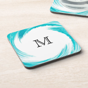 Monogram Turquoise Swirl Abstract Art Coaster