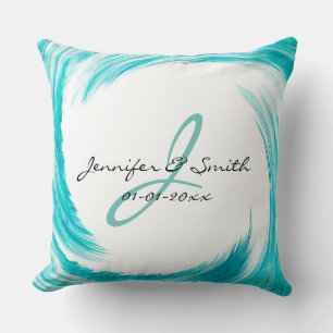Monogram Turquoise Swirl Abstract Art Cushion