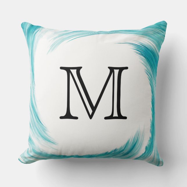 Monogram Turquoise Swirl Abstract Cushion (Front)