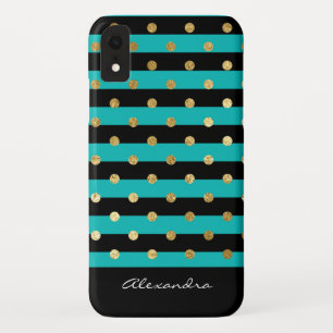 Monogram Turquoise with Black Stripes & Gold Foil iPhone XR Case