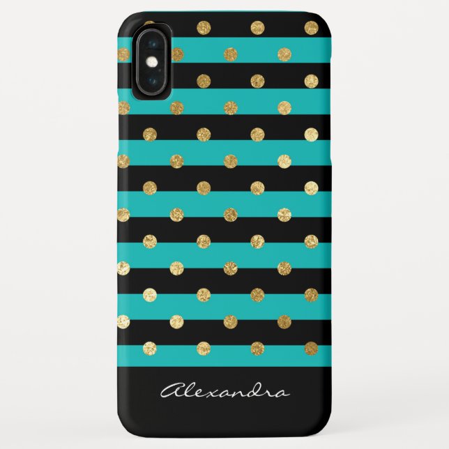 Monogram Turquoise with Black Stripes & Gold Foil Case-Mate iPhone Case (Back)