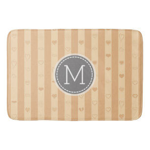 Monogram Tuscan Stripes Modern Heart Pattern Bath Mat