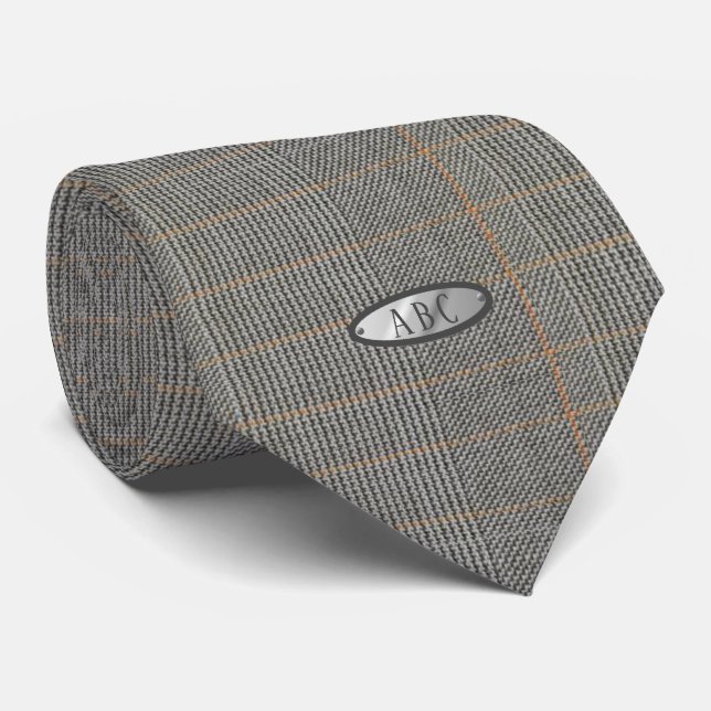 Monogram Tweed Look Tie - Gray Elegant Gift Him (Rolled)