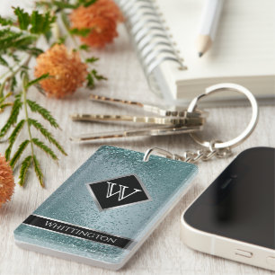 Monogram Twinkle Ombre - Teal  Key Ring