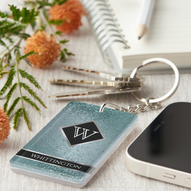 Monogram Twinkle Ombre - Teal  Key Ring (Front Right)