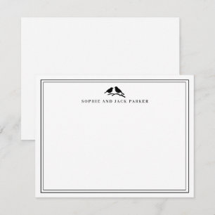 Monogram Two Borders Elegant Birds Flat Note Card