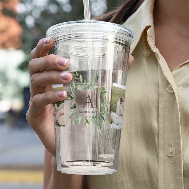 Monogram Two Photos | Personalised Greenery Frame Acrylic Tumbler (Creator Uploaded)