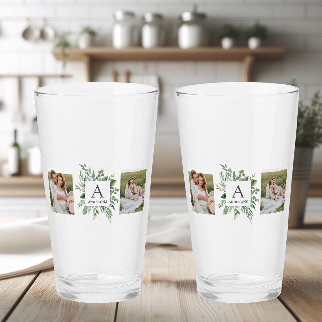 Monogram Two Photos | Personalised Greenery Frame Glass (Creator Uploaded)