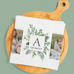 Monogram Two Photos | Personalised Greenery Frame Tea Towel<br><div class="desc">Monogram Two Photos | Personalised Greenery Frame</div>