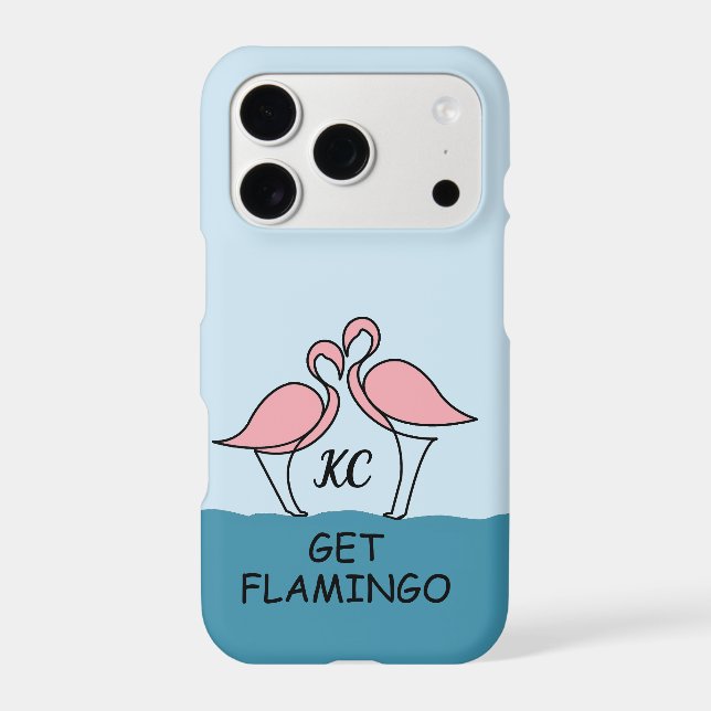 Monogram Two Pink Flamingos on the Water Quote (Back)