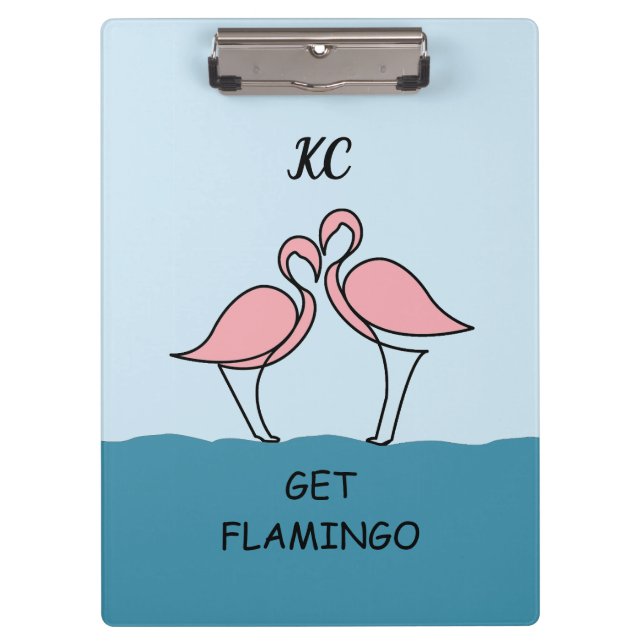 Monogram Two Pink Flamingos on the Water Quote Clipboard (Front)