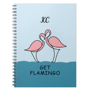 Monogram Two Pink Flamingos on the Water Quote Notebook