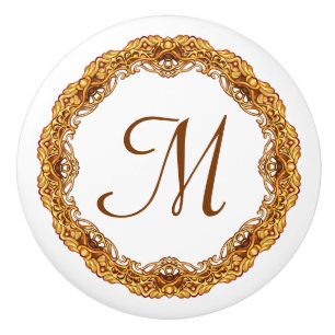 Monogram Two Tone Gold Vintage Retro Frame Ceramic Knob