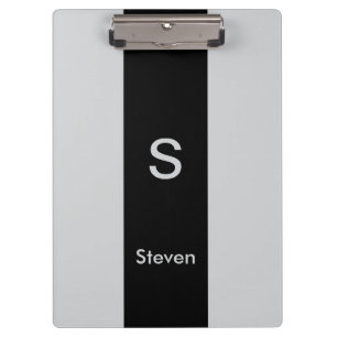 Monogram Two Tone Modern Black and Grey Clipboard