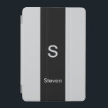Monogram Two Tone Modern Black and Grey iPad Mini Cover<br><div class="desc">A minimalist monogram design with a black stripe down the centre with a monogram and your name below. The perfectly custom gift or accessory!</div>