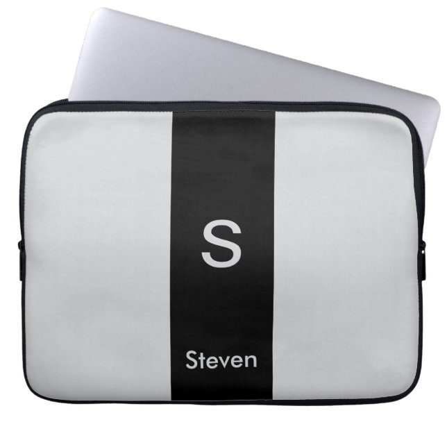 Monogram Two Tone Modern Black and Grey Laptop Sleeve (Front)