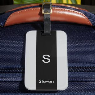Monogram Two Tone Modern Black and Grey Luggage Tag
